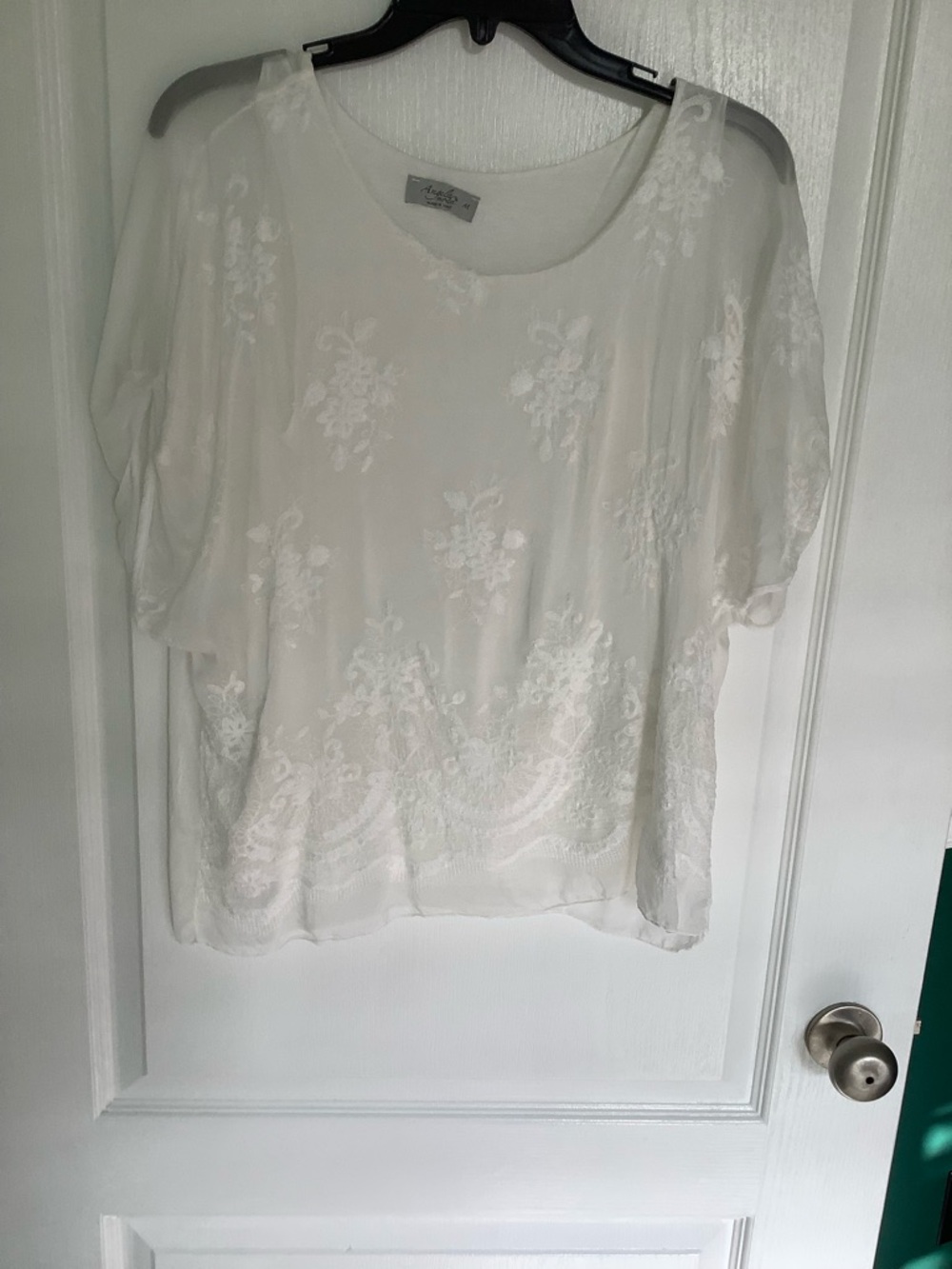 Angel White Floral Embroidered Chiffon Blouse